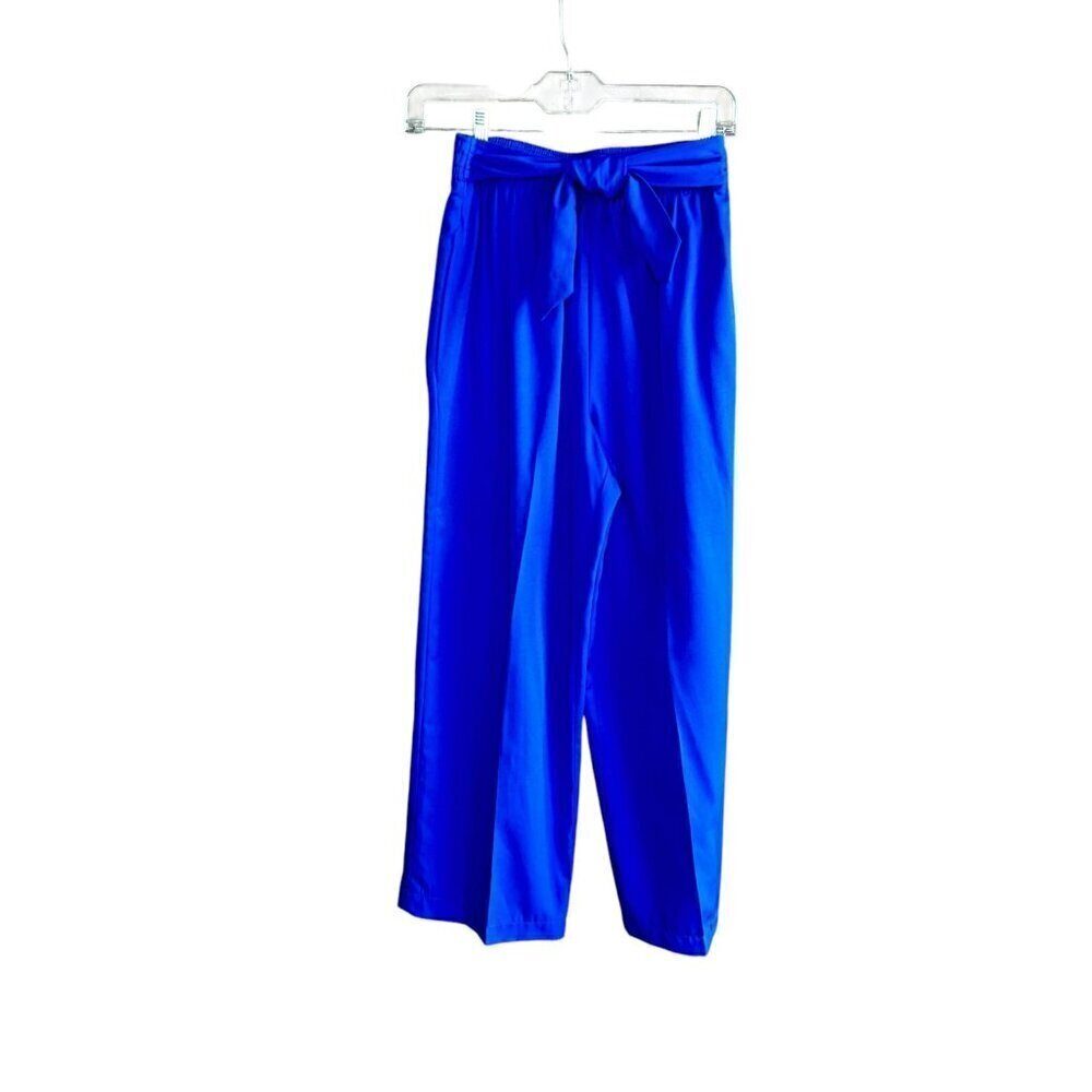 Vintage 80s Russ Royal Blue Pants With Elastic Waist and Bow Tie Size 8